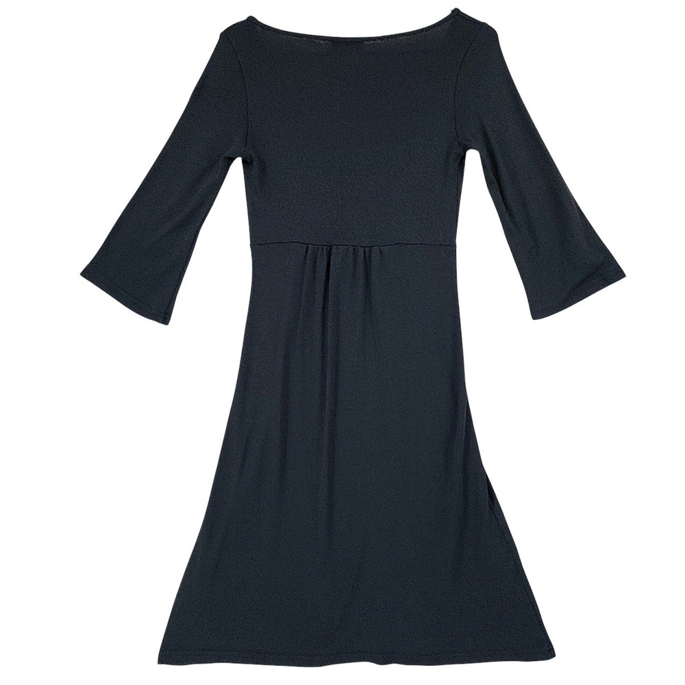 Michael Stars Dress One Size* Womens Black Surplice V-Neck Ribbed Knit Goth LBD - Picture 2 of 14